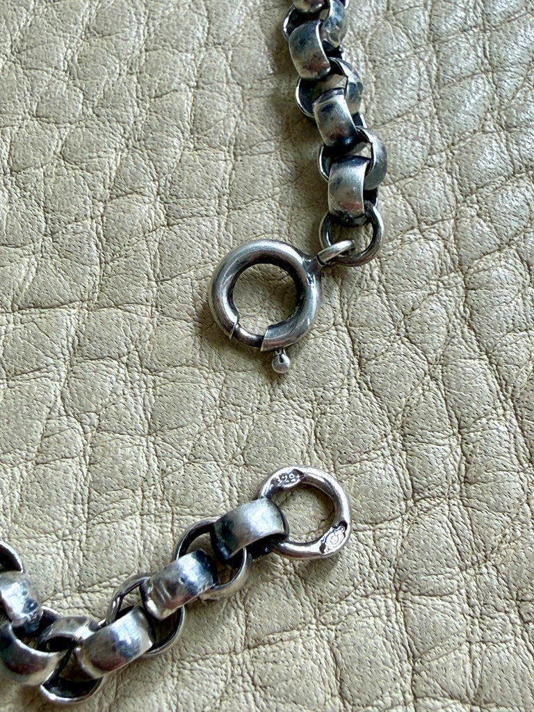 Silver Rolo Link Necklace Graduated Width - 16.8 inch length