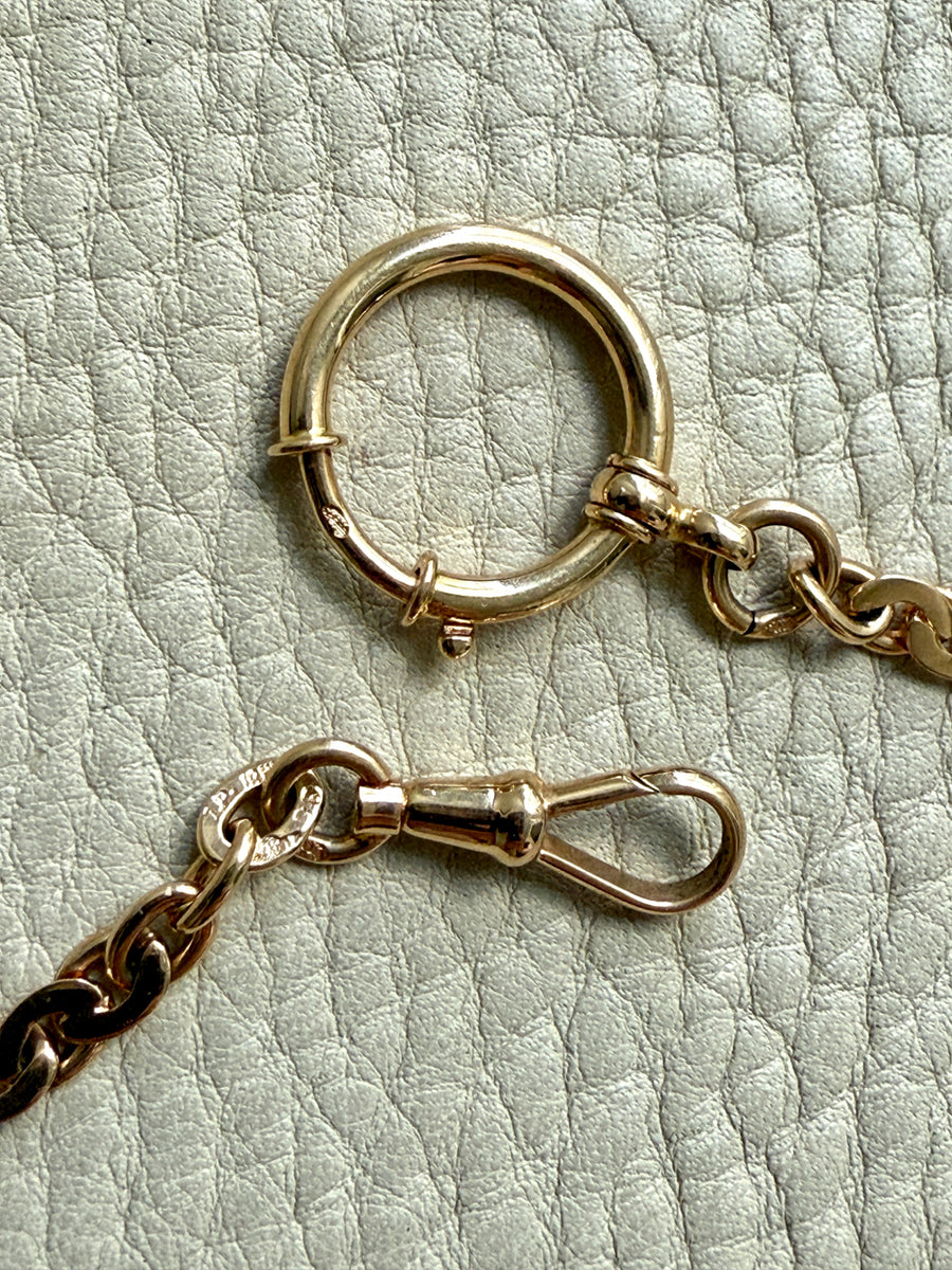 Dated 1930 18k Gold Virola Link Watch Chain Necklace Extender with Large Bolt Clasp - 10.25 inch length
