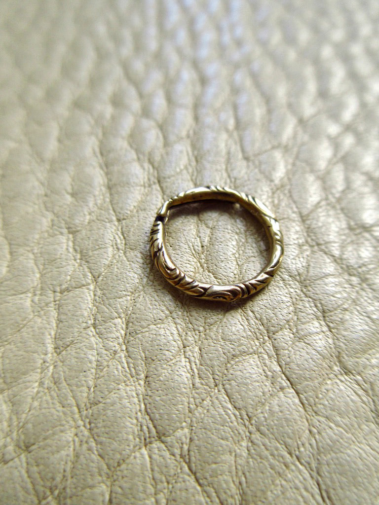9k Gold Georgian era Split Ring Charm Holder with floral engraving n- 0.5 inch diameter