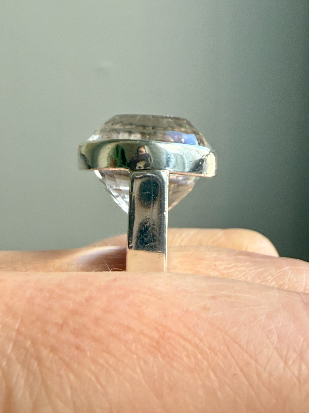 SPARKLES!! 1972 Ove Bohlin Modernist Silver and Quartz Cocktail Ring - Size 7.5