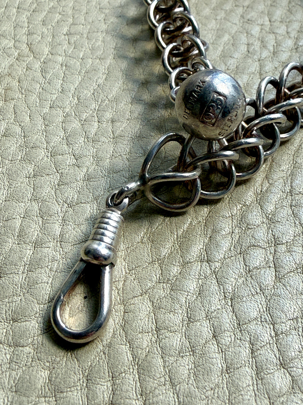 Danish Vintage Sterling Silver Open Foxtail Link Bracelet with Dog Clip - 9 inch adjustable length