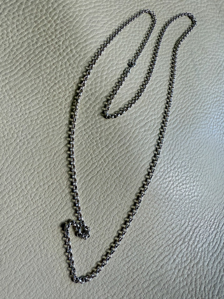 Vintage Silver Swedish Rolo Link Necklace- 32.25 inch length