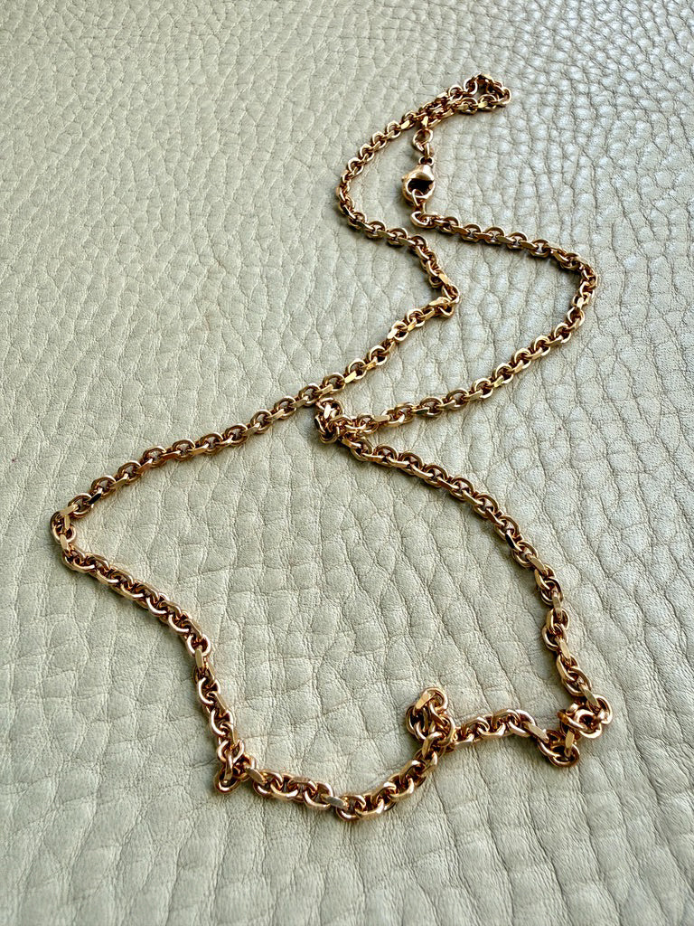 Vintage Italian 3mm Solid Biker Link Chain Necklace 18k Gold – 19.75 Inch Length