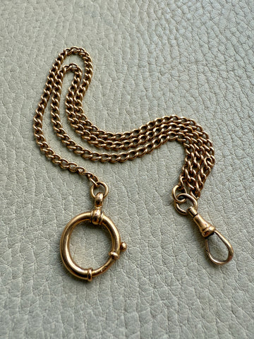 1899 Antique Swedish 18k Gold Curb Link Watch Chain Necklace - 15.8 inch length