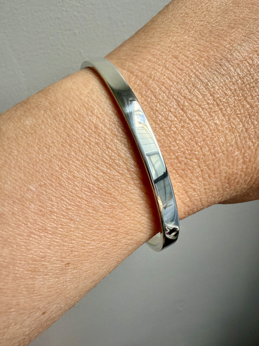 Heavy Solid Bangle Signed - Solid Sterling Silver - 7.7 inch interior circumference