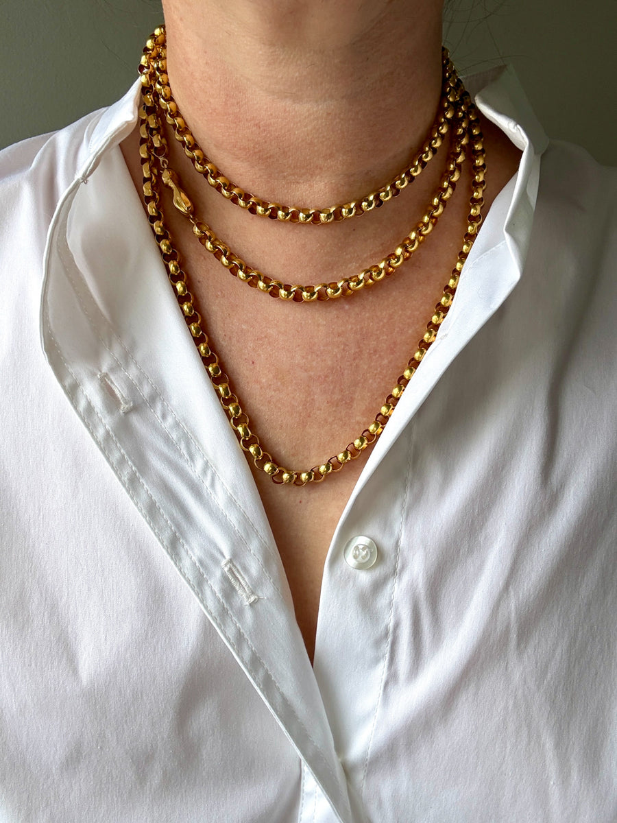 1834 Antique Long Length Rolo Link Necklace 22k Gold - 54.3 inch length