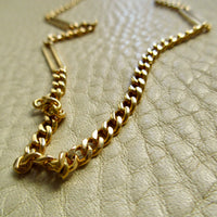 Vintage 18k Yellow Gold Bar and Curb Chain Necklace - 17.5 inch length