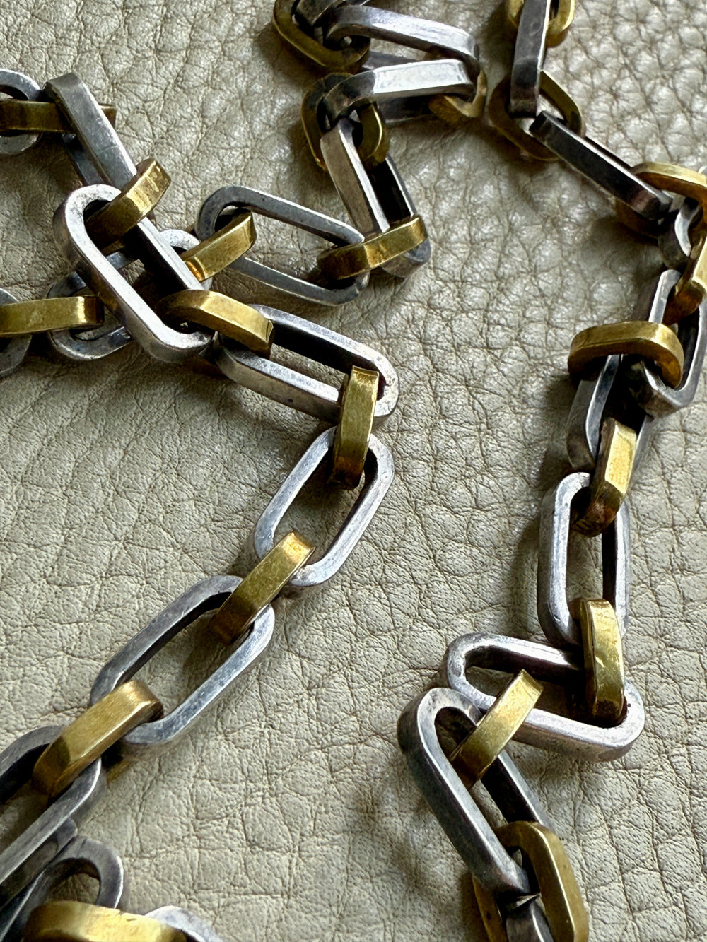 UNIQUE Chunky Sterling Silver with Alternating Gilt Links - Taxco Link Necklace - 24 inch length