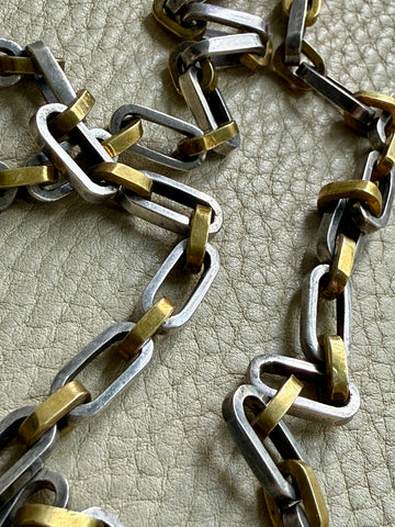 UNIQUE Chunky Sterling Silver with Alternating Gilt Links - Taxco Link Necklace - 24 inch length