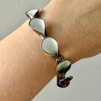 Vintage Norwegian Silver and White Enamel Shell Link Bracelet – 7.75 Inch Length