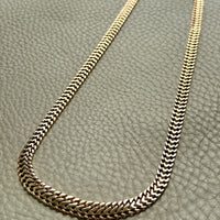 Vintage Swedish Wide Herringbone Link Necklace 18k Gold – 20 Inch Length