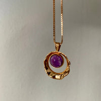 vintage swedish 18k gold pendant necklace with purple amethyst cabochon
