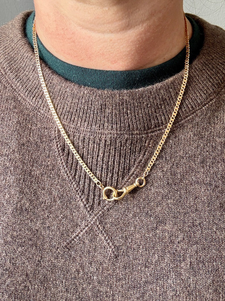 Early 1900s Pressed Curb Link Watch Chain Necklace in 18k gold - 19.4 inch length
