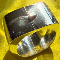 WIDE Sterling Silver Taxco Hinged Bangle - 6.6 inch interior circumference