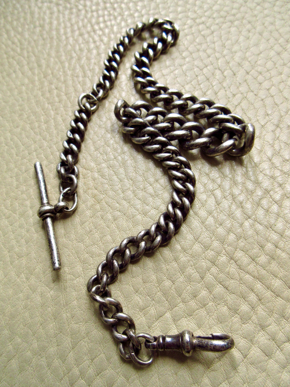 1863 Antique UK Sterling Silver Curb Link Watch Chain – 15.2 Inch Length