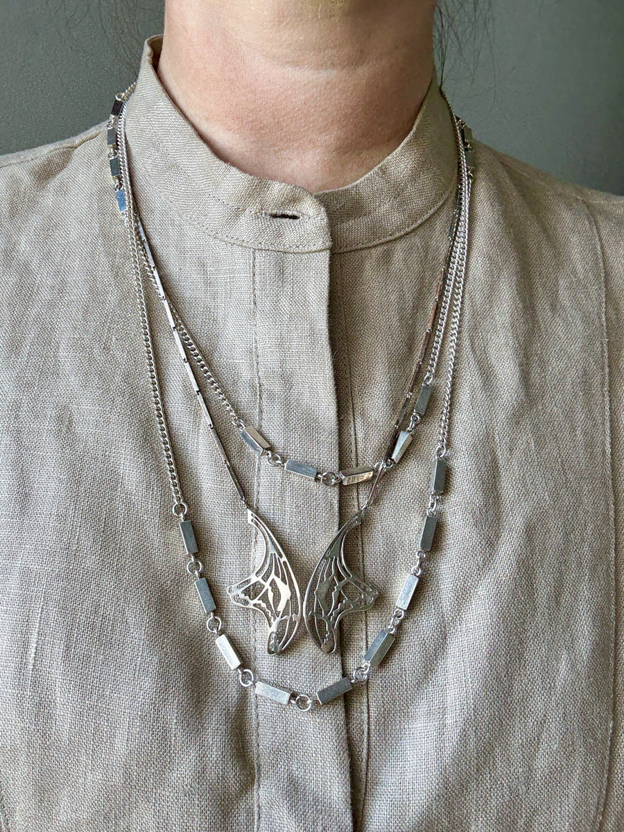 1984 Sterling Silver Butterfly Wing bar link Necklace BY ALTON - 24 inch length