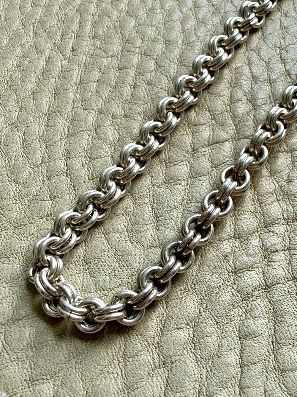 Vintage Silver Double Rolo Link Necklace – 16 Inch Length
