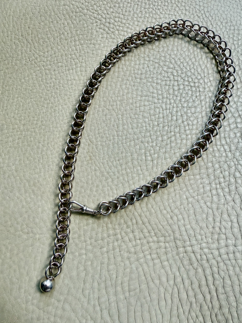 Danish Vintage Sterling Silver Open Foxtail Link Necklace with Dog Clip - 19 inch adjustable length