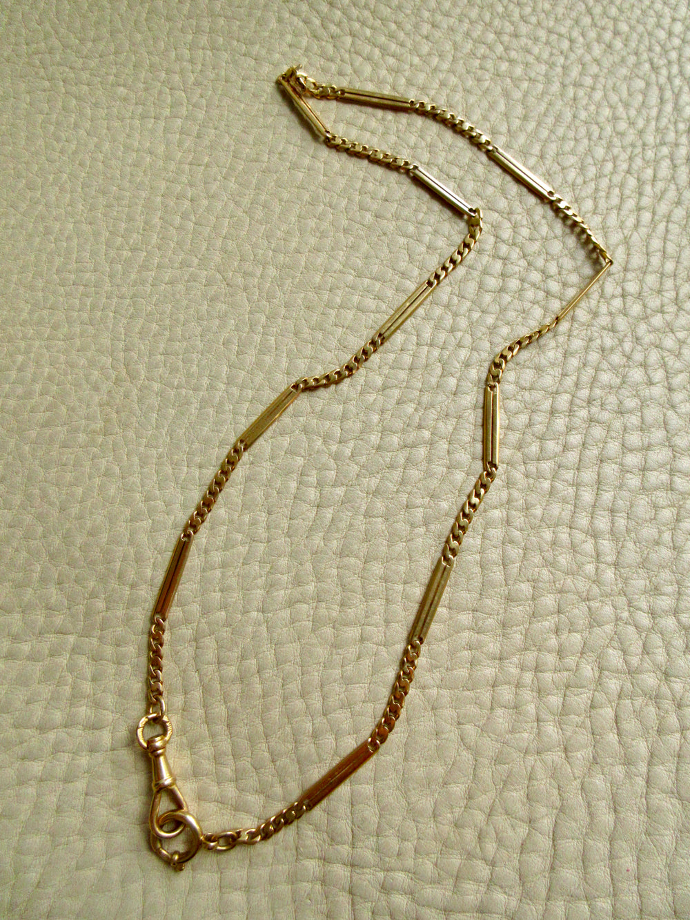 Antique Scandinavian 18k Gold Curb & Bar Link Watch Chain Necklace – 18.25 Inch Length