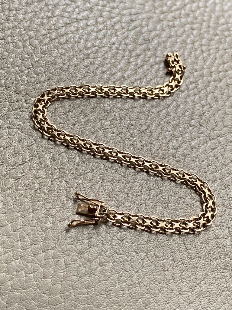 Vintage 18k gold slim x-link bracelet - 7.25 inch length