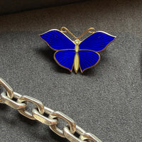 1952 Gilt Silver Ultramarine Blue Guilloché Enamel Butterfly Brooch by Tillander - 1.3 inch width