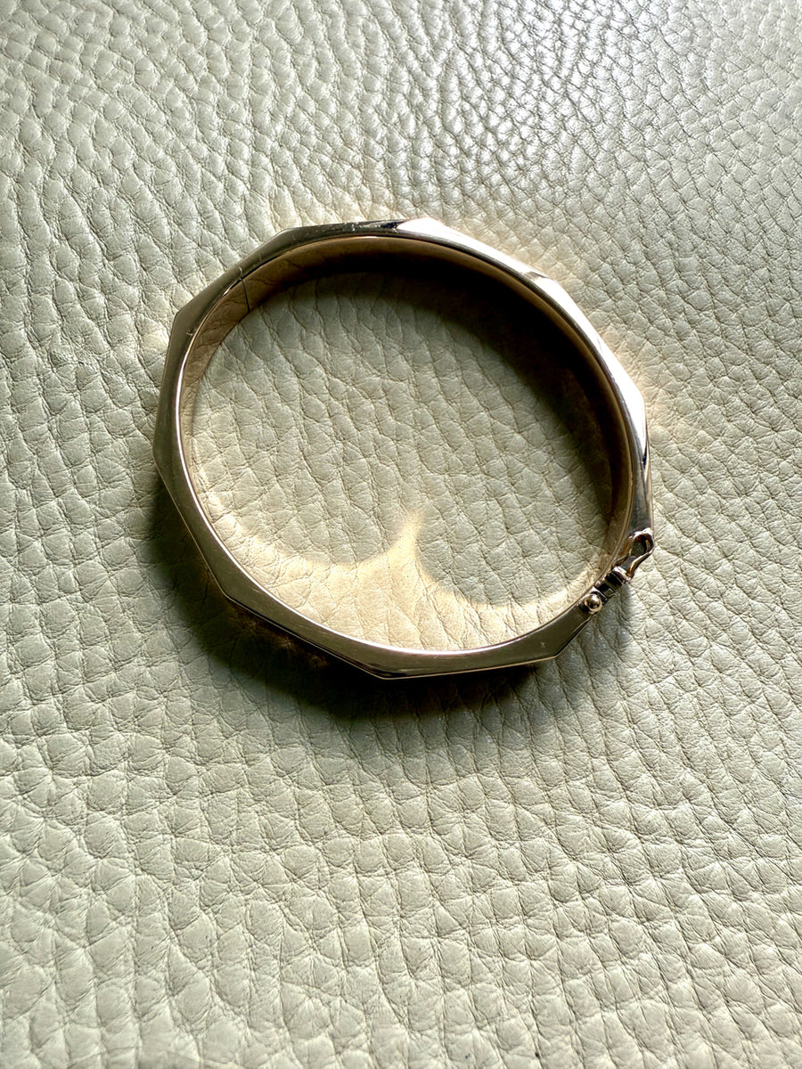 SPECTACULAR!! 10 Sided Geometric Hinged Bangle in 14k Yellow Gold - 1970s era - by Fleming Lund- 6.75 inch