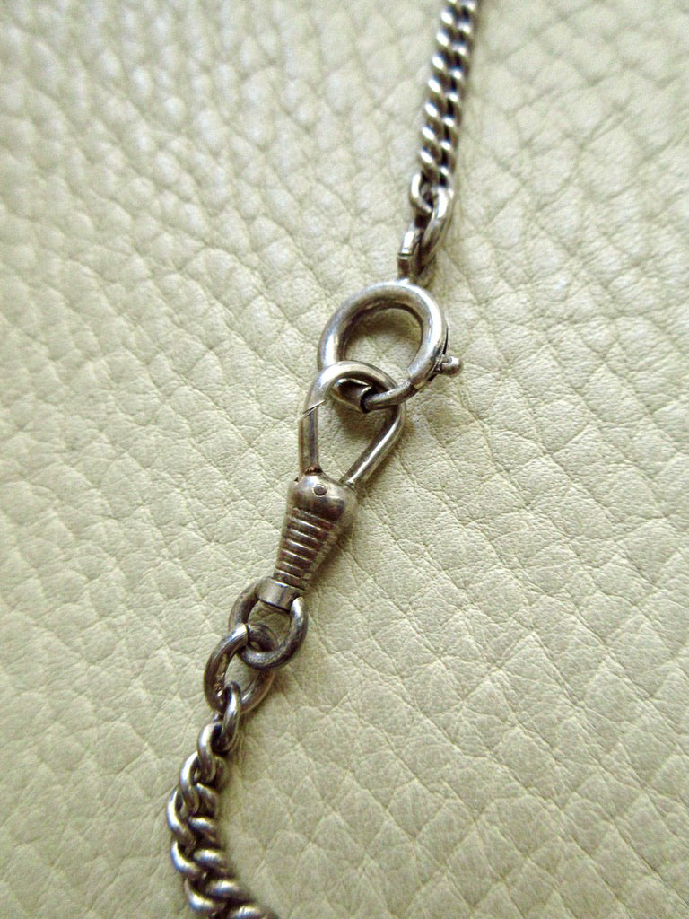 Vintage Scandinavian Silver Curb Link Watch Chain Necklace with Oversized Bolt Clasp pendant – 17.5 Inch Length