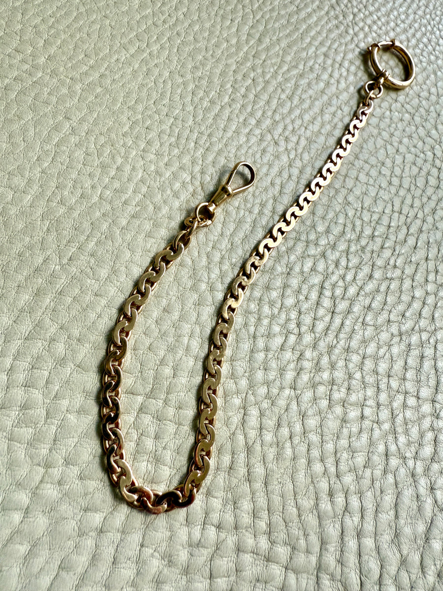 Dated 1930 18k Gold Virola Link Watch Chain Necklace Extender with Large Bolt Clasp - 10.25 inch length