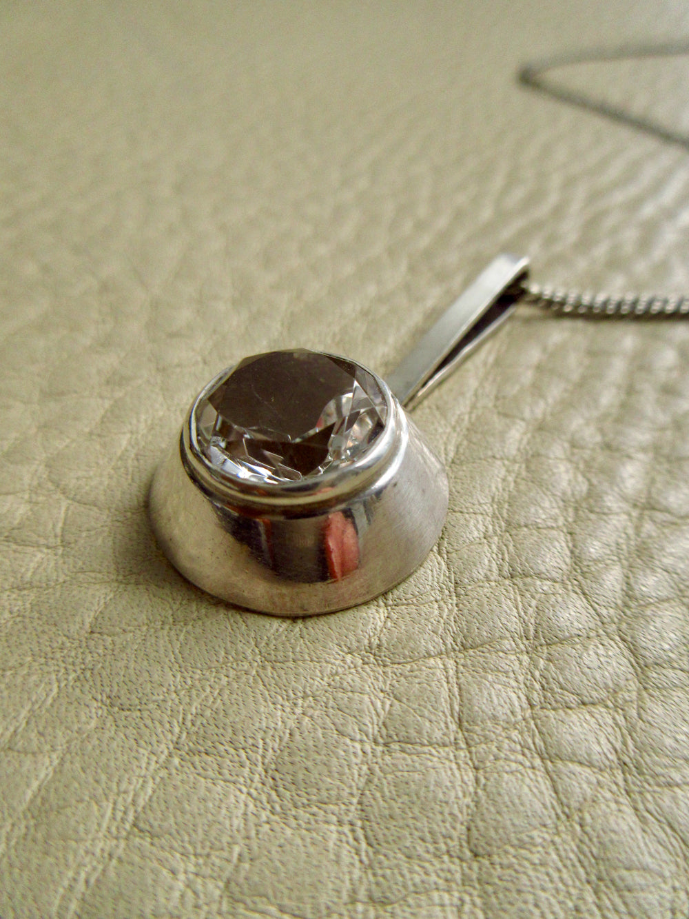Vintage Swedish Rock Crystal Pendant Necklace Sterling Silver – 20 Inch Length