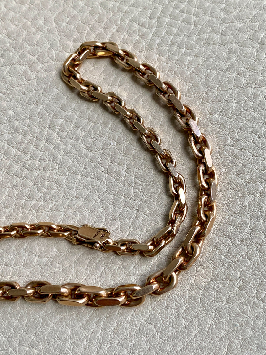 WHOA 45g Midcentury era biker link necklace! - solid 14k gold links- 16.5 inch length