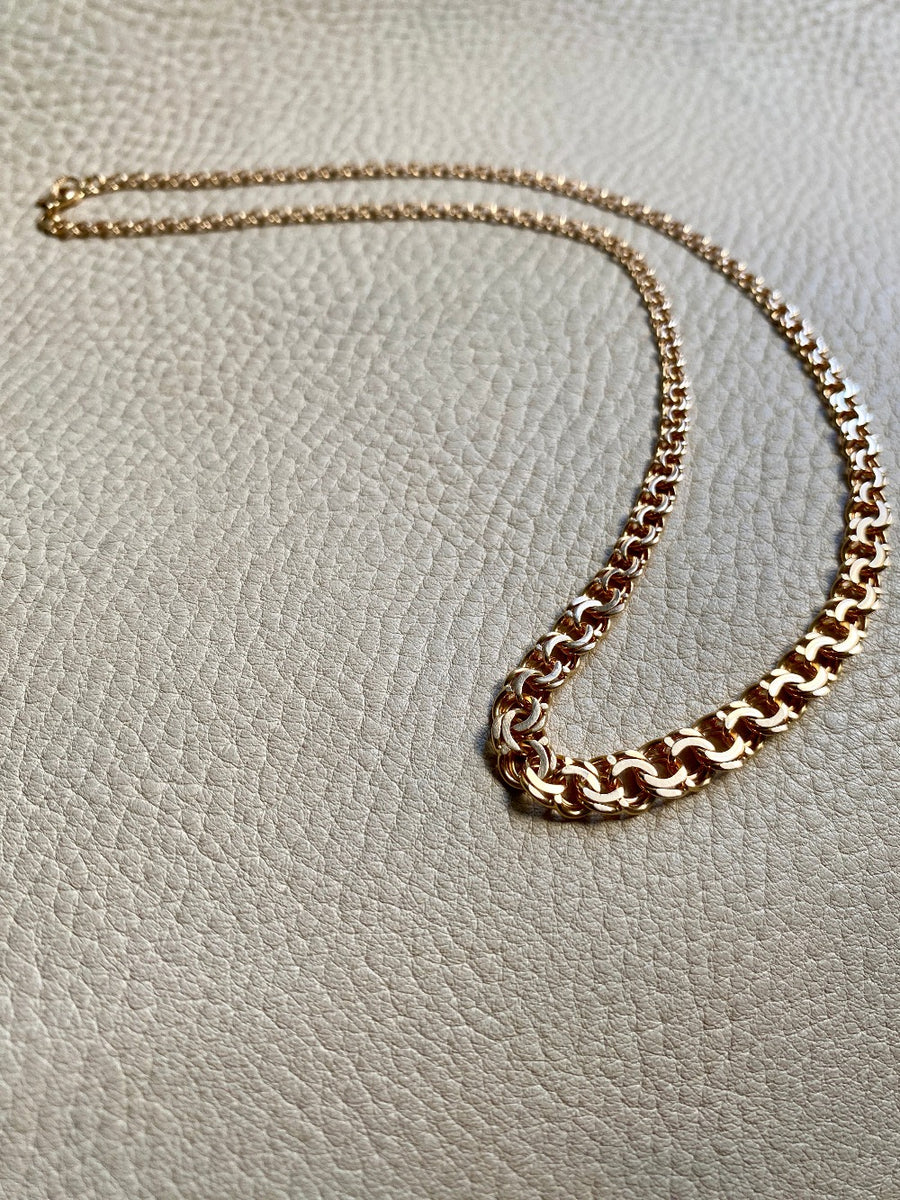 1977 Swedish 18k Gold necklace - Graduated double link chain - 17 inch length