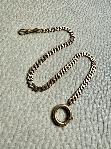 Antique 18k Gold Curb Link Watch Chain Necklace Extender with Large Bolt Clasp - 11 inch length