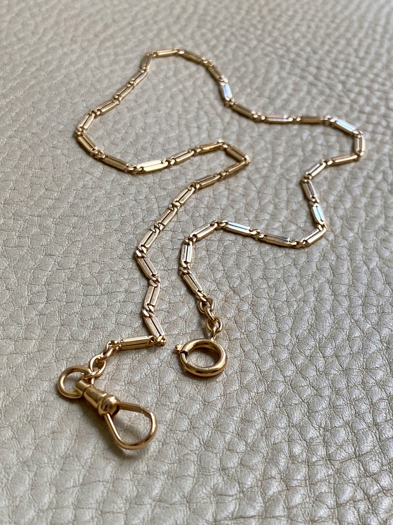 18k Gold Bar-Link Watch Chain Necklace with Dog Clip - 16.4 inch length