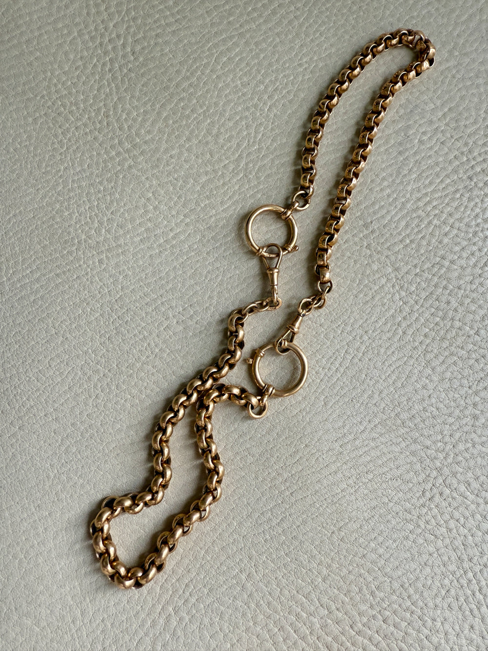 Antique 18k Gold Rolo Link Watch chain Necklace Setup with Large Bolt clasps - 21.75 inch total length