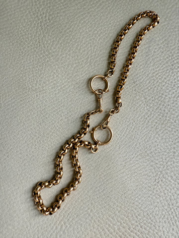 Antique 18k Gold Rolo Link Watch chain Necklace Setup with Large Bolt clasps - 21.75 inch total length