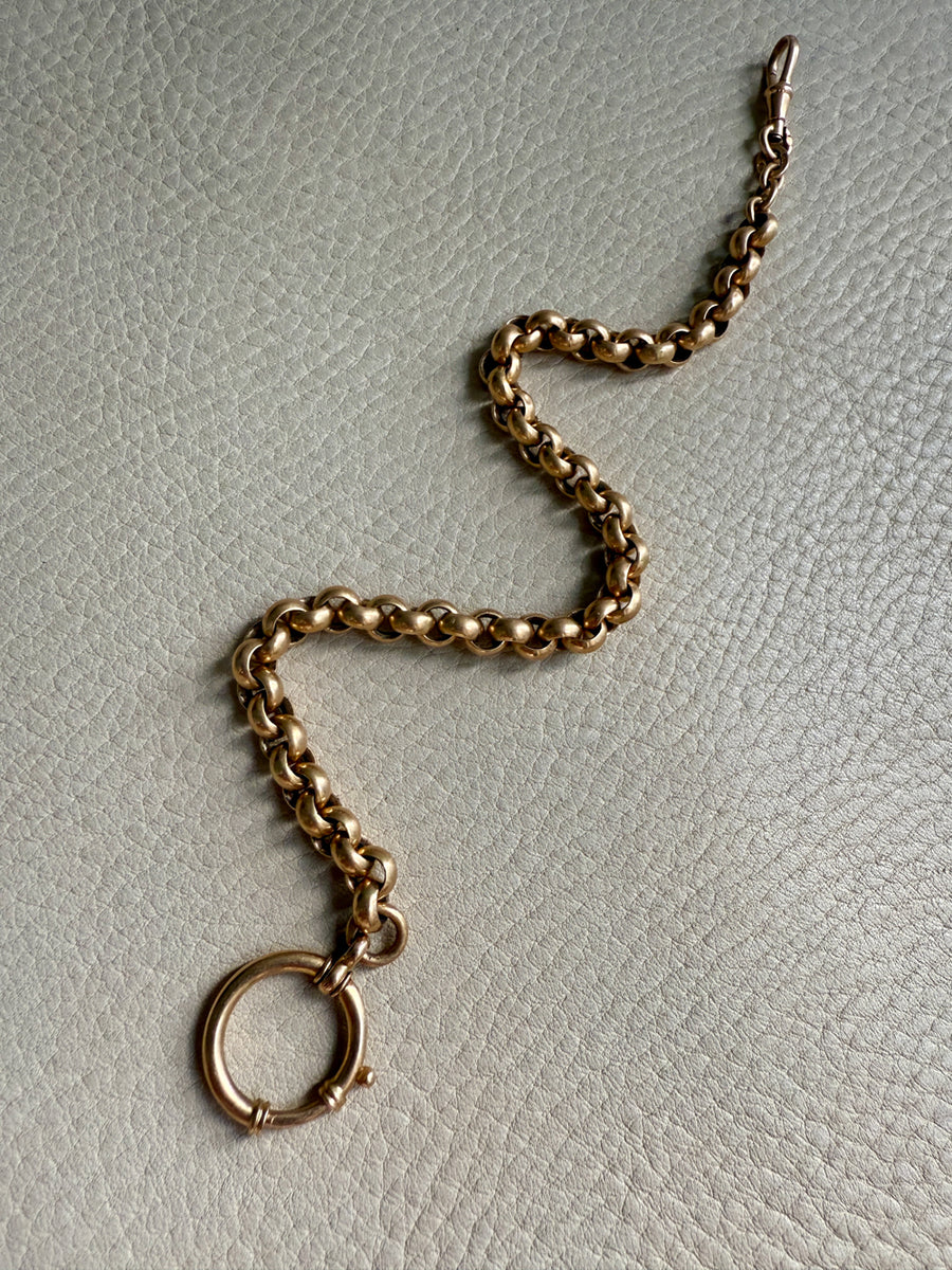 Antique 18k Gold Rolo Link Watch chain Necklace Setup with Large Bolt clasps - 21.75 inch total length
