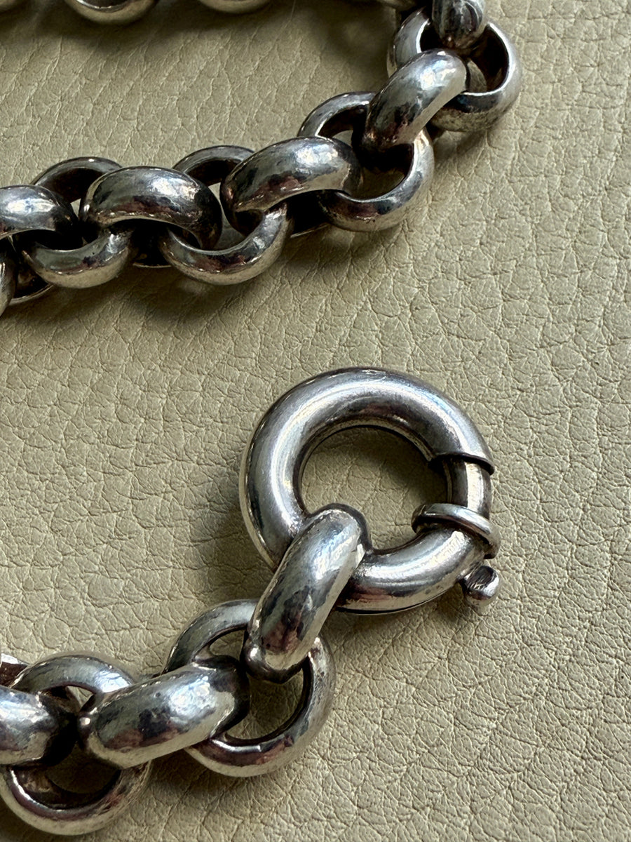 MEGA ROLO!! Heavy 228 gram Silver Rolo Link Necklace with Large Bolt Clasp - 17.5 inch length