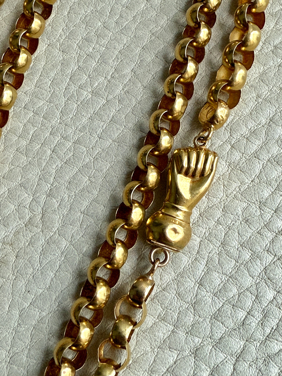 1834 Antique Long Length Rolo Link Necklace 22k Gold - 54.3 inch length
