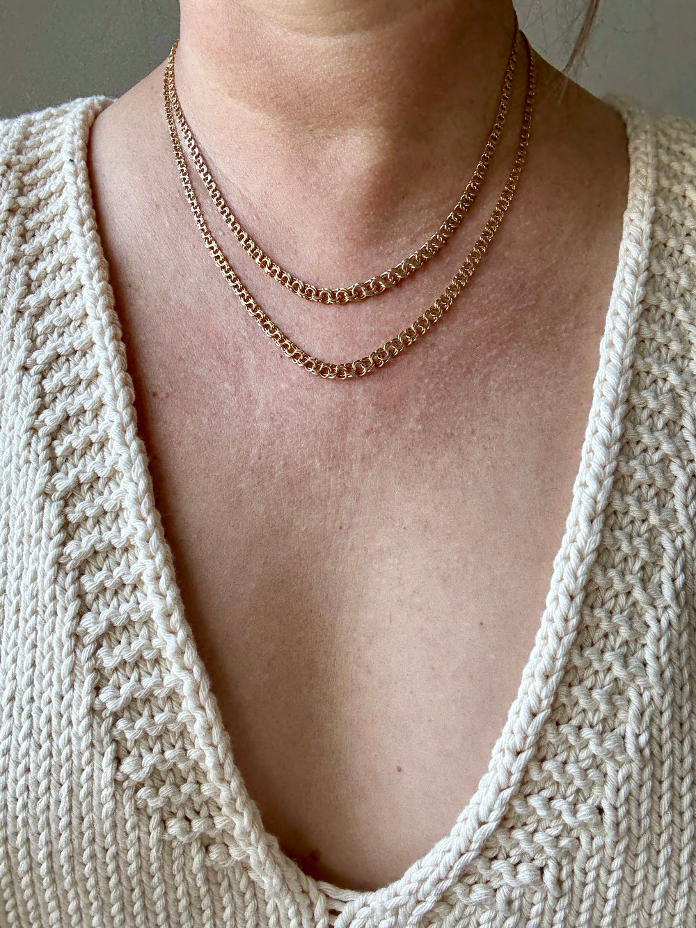 1965 Swedish 18k Gold Necklace - Graduated Double Link Chain Necklace - 17.4 inch length
