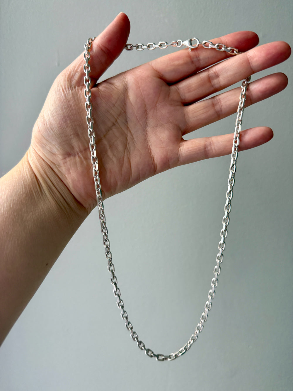 Sterling Silver Biker Link Chain Necklace - 23.6 inch length