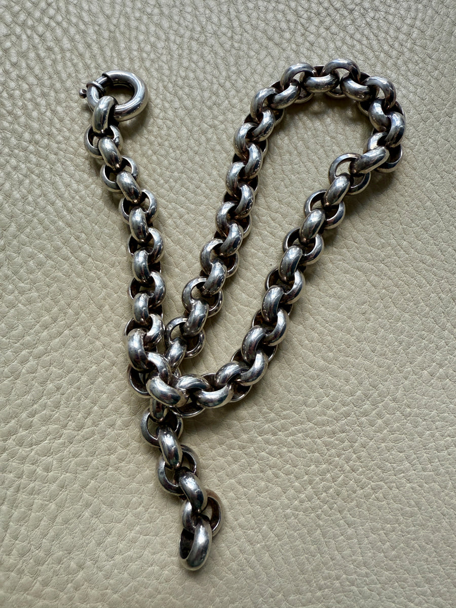MEGA ROLO!! Heavy 228 gram Silver Rolo Link Necklace with Large Bolt Clasp - 17.5 inch length