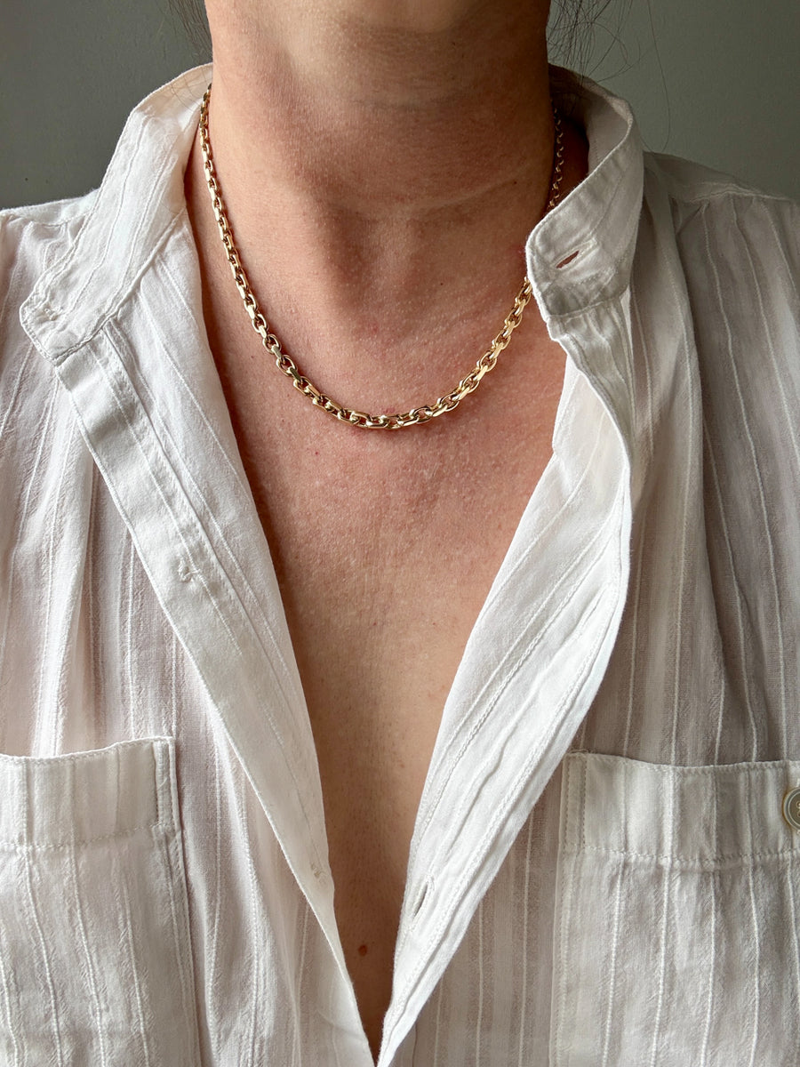 RARE Midcentury Era 14k gold Graduated Biker Link Necklace Signed Edvin Einar & C Larsen - 17.8 inch length
