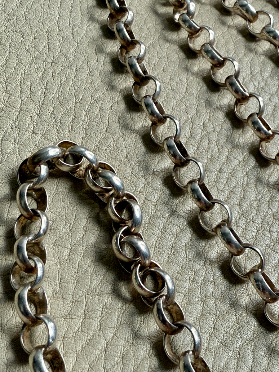 Extra Long Chubby Vintage Rolo Link Necklace in Sterling Silver - 54 inch length