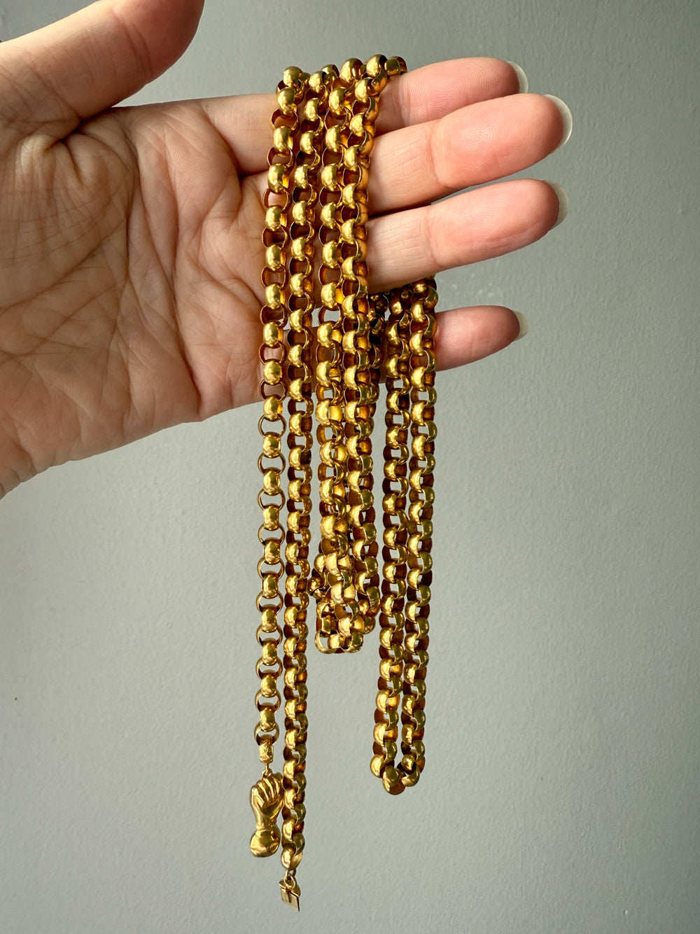 1834 Antique Long Length Rolo Link Necklace 22k Gold - 54.3 inch length