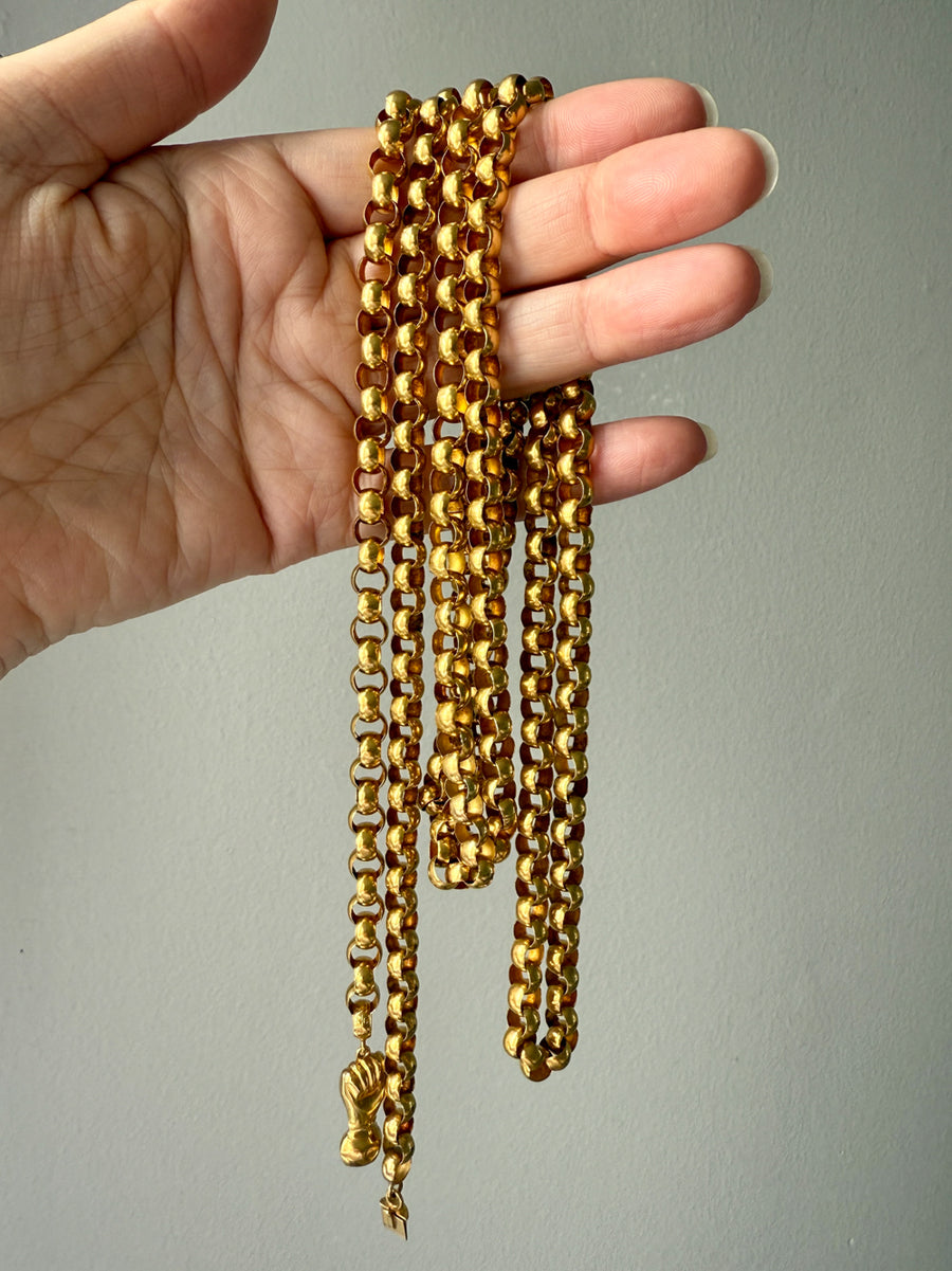 1834 Antique Long Length Rolo Link Necklace 22k Gold - 54.3 inch length