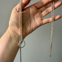 Lariat Style Vintage Rolo Link Necklace in Sterling Silver - 32.7 inch length