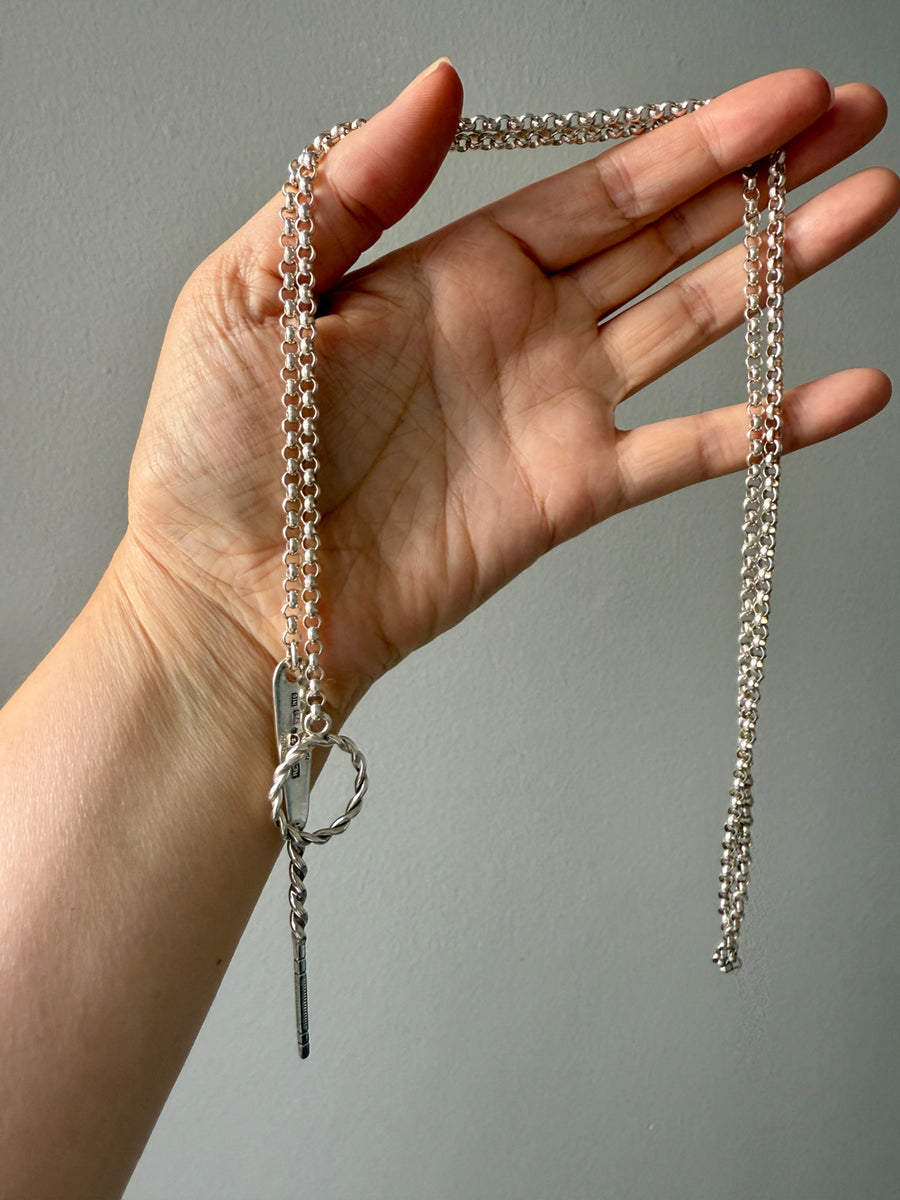 Lariat Style Vintage Rolo Link Necklace in Sterling Silver - 32.7 inch length
