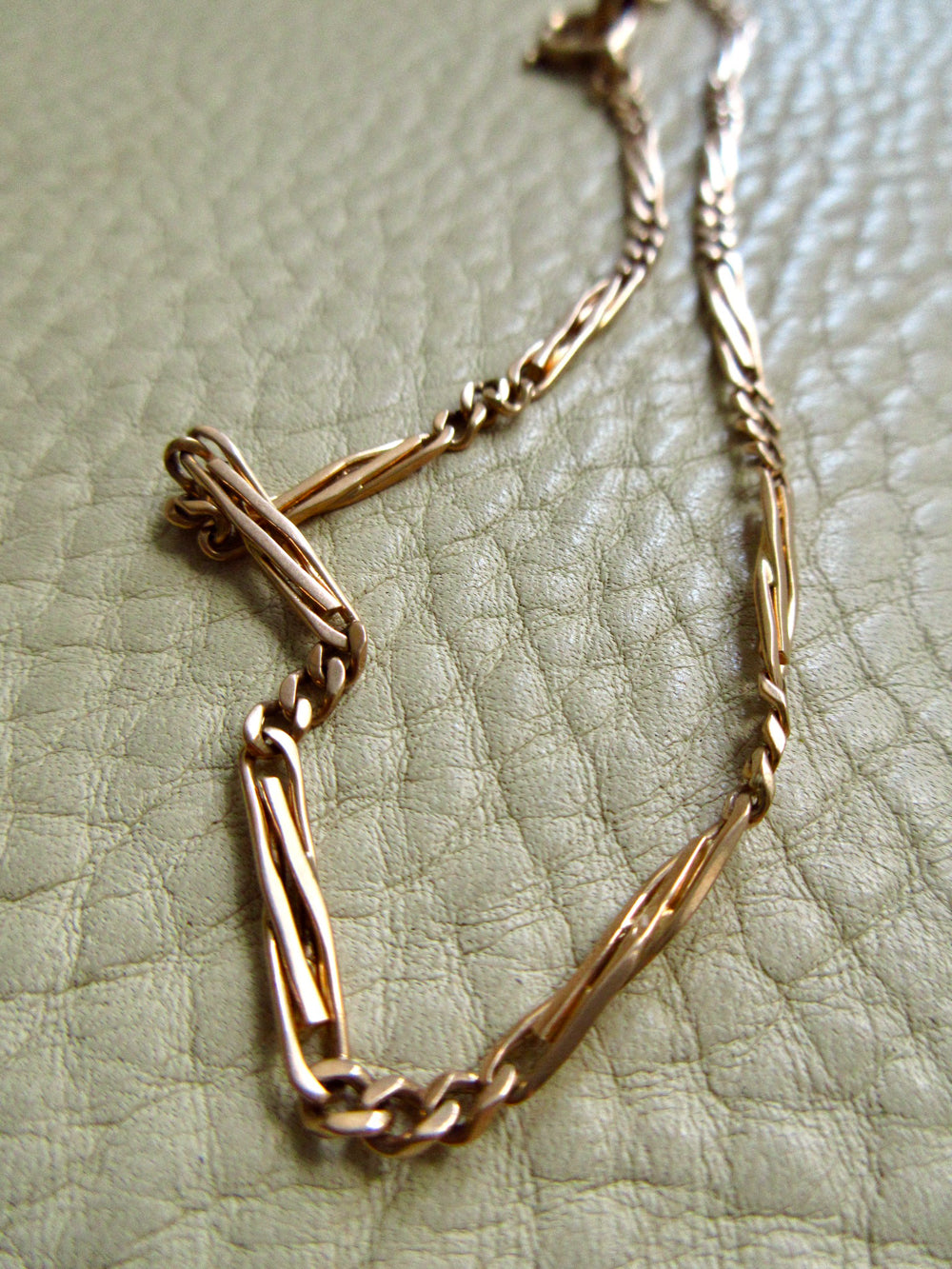 Rosy 14k Gold Bar and Curb Watch Chain Necklace - 16.7 inch length