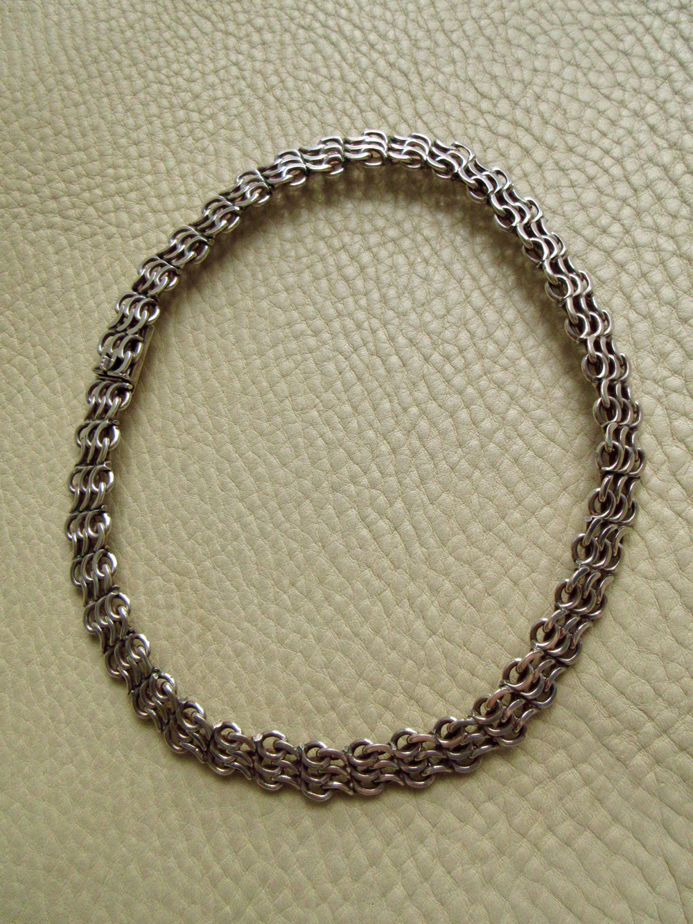 1963 Vintage Swedish Silver Crescent Link Collar Necklace – 16 inch Length