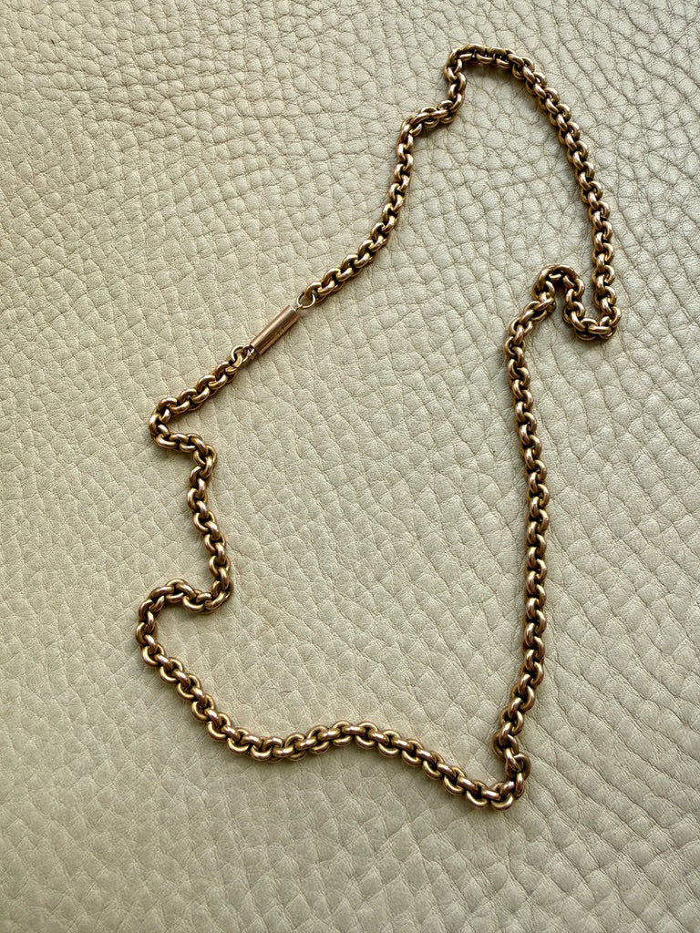 Antique 9k Gold Cable Link Necklace with Barrel Clasp - 17.5 inch length